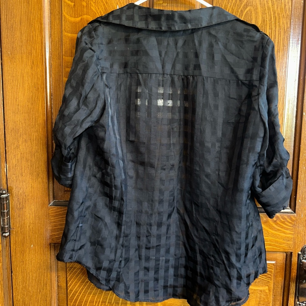 White House Black Market Black Sheer Check Button-Down Shirt - Picture 2 of 3